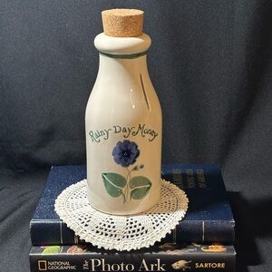 Ceramic Rainy Day Money Jar with Floral Design - Vintage Crock Coin Bank